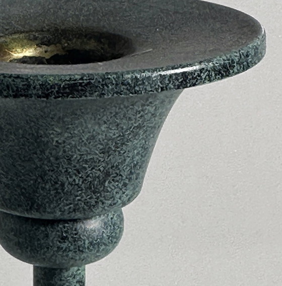 Image 1 of Vintage postmoderne kandelaar metaal turquoise groen patina 1980 1990 kandelaar 80s 90s smeedijzeren kunst