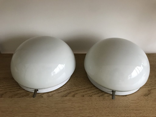 2 x Vintage Opaline Glazen Plafonnière Plafondlamp Massive, Jaren '70/'80