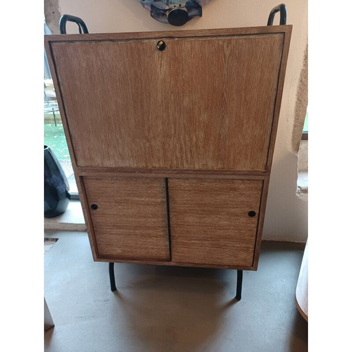 Vintage secretaire in wit eiken, Frankrijk 1950