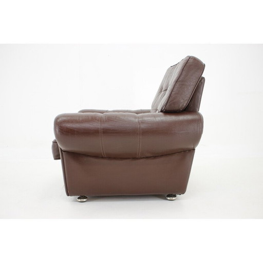 Vintage bruin leren fauteuil, Denemarken 1970