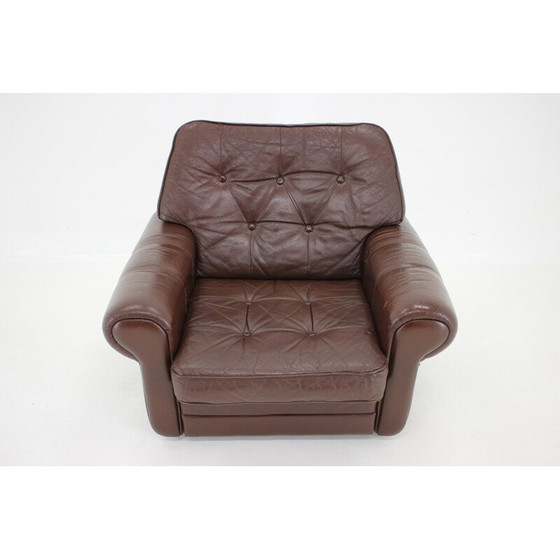 Image 1 of Vintage bruin leren fauteuil, Denemarken 1970