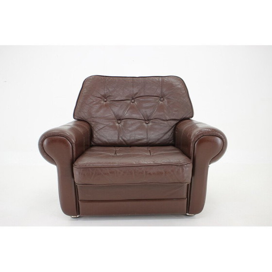 Image 1 of Vintage bruin leren fauteuil, Denemarken 1970