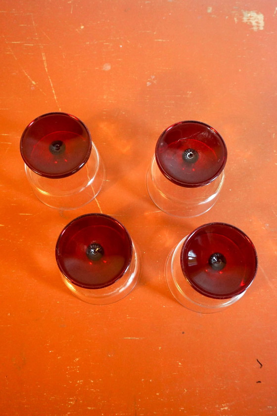 Image 1 of 4x Robijnrood glazen Champagnecoupes Franse Luminarc wijnglazen