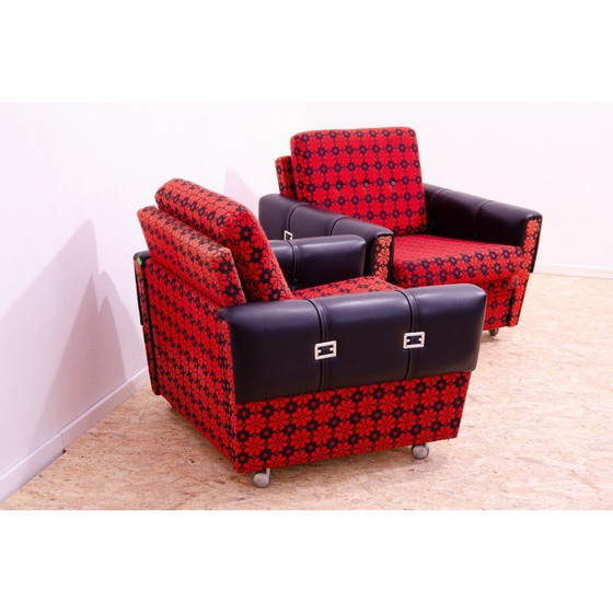 Image 1 of Paar vintage fauteuils in kunstleer en stof, Tsjechoslowakije 1970