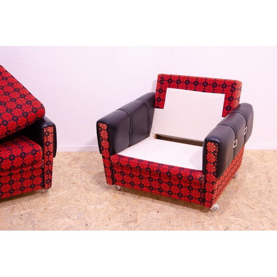 Image 1 of Paar vintage fauteuils in kunstleer en stof, Tsjechoslowakije 1970