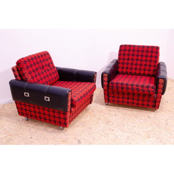Image 1 of Paar vintage fauteuils in kunstleer en stof, Tsjechoslowakije 1970