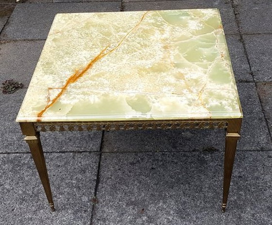 Image 1 of Salontafel in messing met onyx tafelblad, 1970S