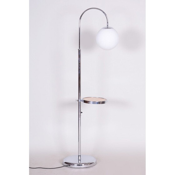 Image 1 of Vintage vloerlamp in eikenhout en verchroomd staal, Tsjechië 1930