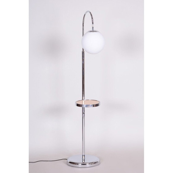 Image 1 of Vintage vloerlamp in eikenhout en verchroomd staal, Tsjechië 1930