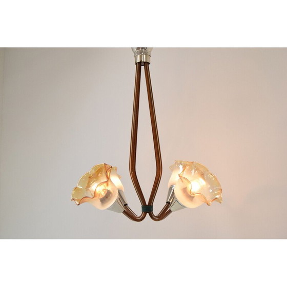 Image 1 of Vintage kroonluchter van hout en metaal, Tsjecho-Slowakije 1960