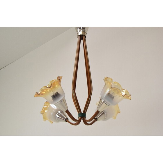 Image 1 of Vintage kroonluchter van hout en metaal, Tsjecho-Slowakije 1960