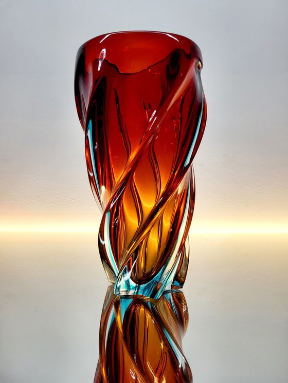 Image 1 of Murano Meerkleurige Glazen Gedraaide Vaas, Somserso-Techniek, Italy, Jaren 70