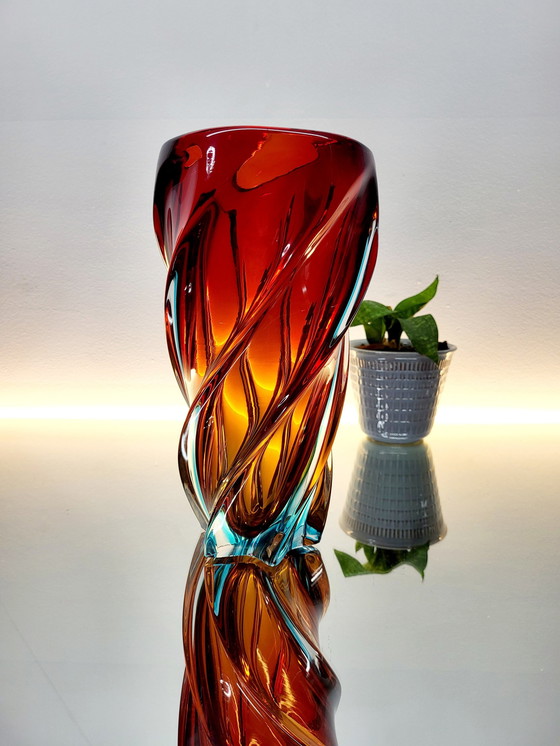 Image 1 of Murano Meerkleurige Glazen Gedraaide Vaas, Somserso-Techniek, Italy, Jaren 70