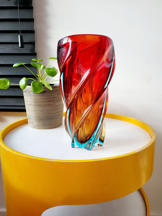 Image 1 of Murano Meerkleurige Glazen Gedraaide Vaas, Somserso-Techniek, Italy, Jaren 70
