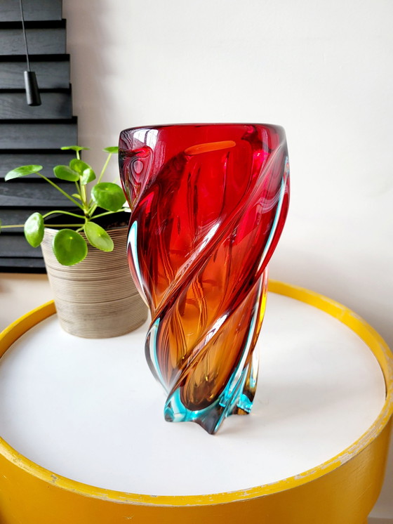 Image 1 of Murano Meerkleurige Glazen Gedraaide Vaas, Somserso-Techniek, Italy, Jaren 70