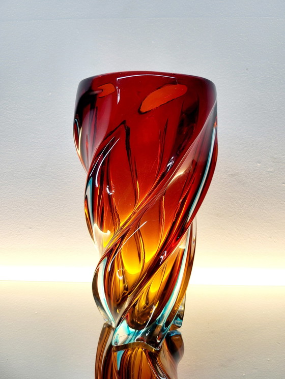 Image 1 of Murano Meerkleurige Glazen Gedraaide Vaas, Somserso-Techniek, Italy, Jaren 70
