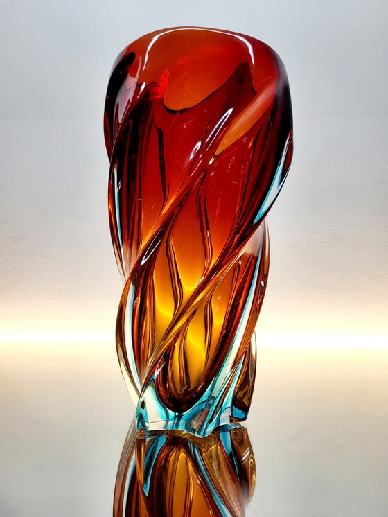 Image 1 of Murano Meerkleurige Glazen Gedraaide Vaas, Somserso-Techniek, Italy, Jaren 70