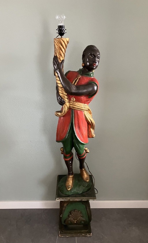 Antieke Houten Moor Lamp Blackamoor Lamp Uit Ca. 1900