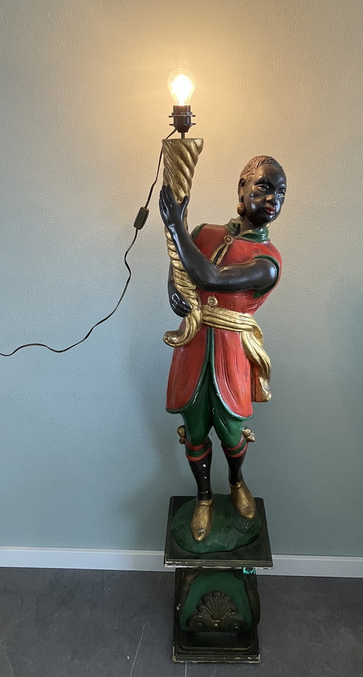 Antieke Houten Moor Lamp Blackamoor Lamp Uit Ca. 1900