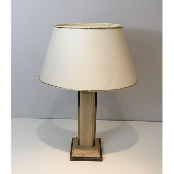 Image 1 of Vintage lamp in travertin en goudkleurig chroom, Frankrijk 1970