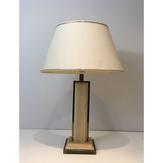 Image 1 of Vintage lamp in travertin en goudkleurig chroom, Frankrijk 1970