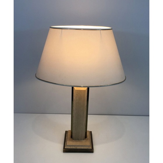 Image 1 of Vintage lamp in travertin en goudkleurig chroom, Frankrijk 1970