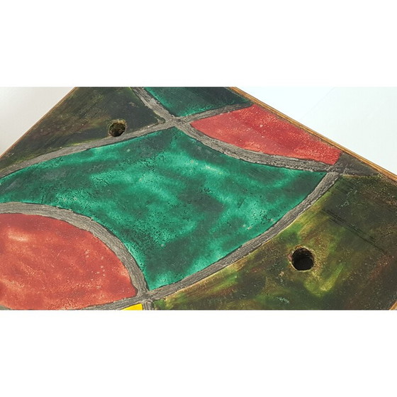 Image 1 of Vintage bijzettafel in keramiek en eiken