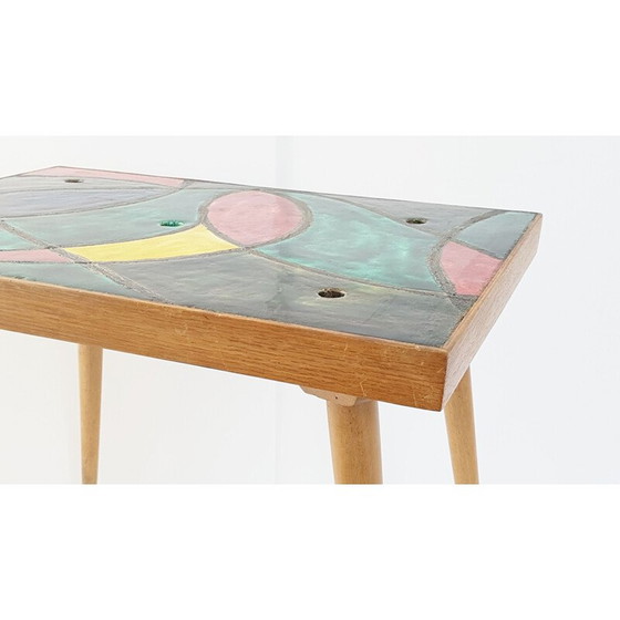 Image 1 of Vintage bijzettafel in keramiek en eiken