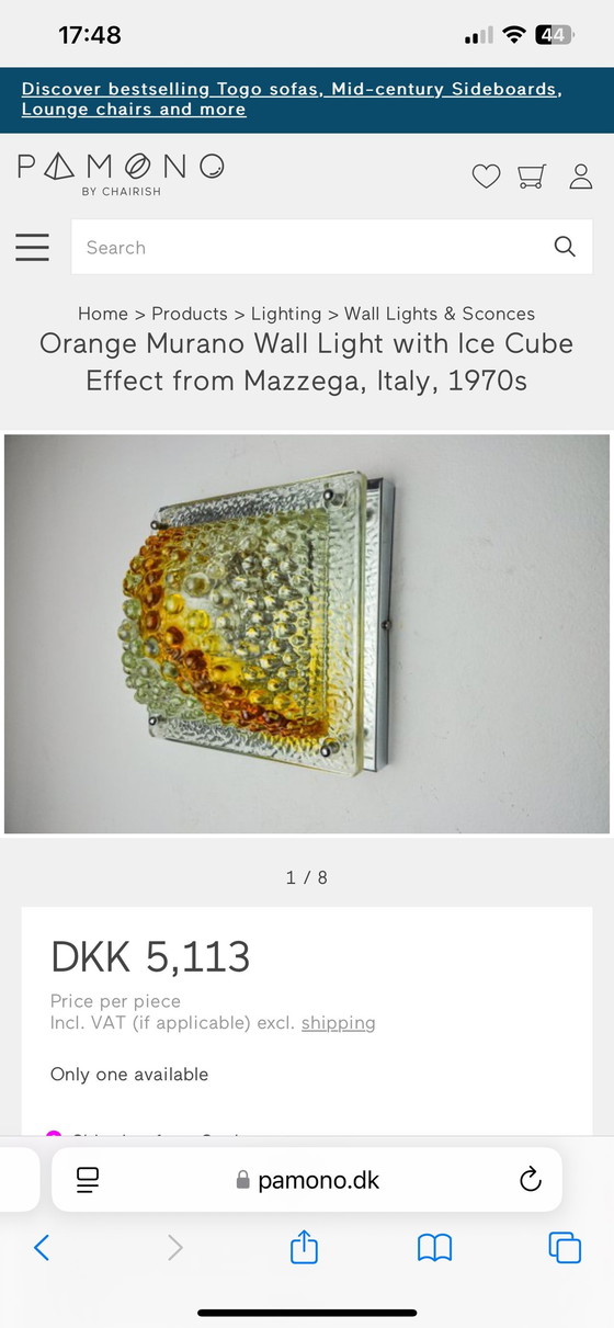 Image 1 of Wandverlichting van Mazzega Bicolore Glas Murano 3 Eenheden, Italië, 1970