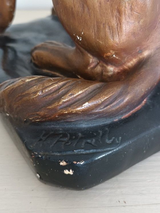 Image 1 of Gesigneerd Vintage Gipsen Hondenbeeldje