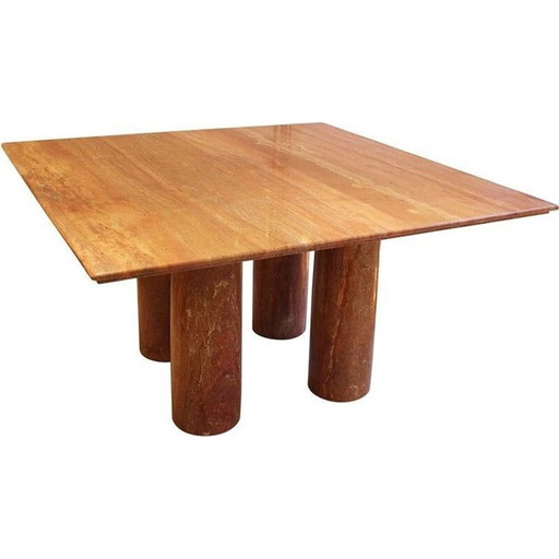Vintage tafel Il collonato in rood travertijn van Mario Bellini