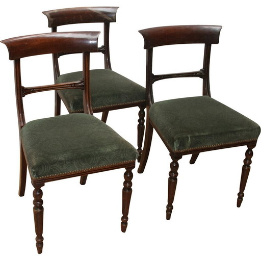 Set van 3 vintage stoelen van hout en fluweel