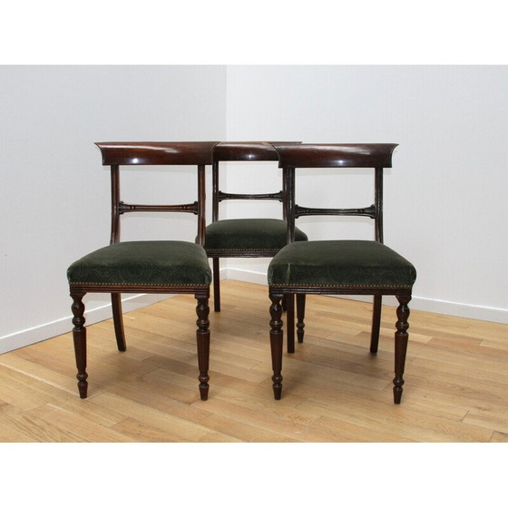 Image 1 of Set van 3 vintage stoelen van hout en fluweel