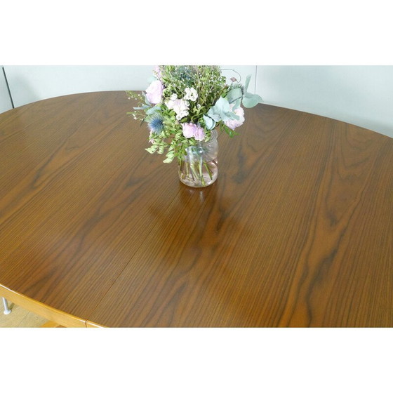 Image 1 of Baumann vintage ovale tafel met 2 notenhouten verlengstukken, 1960-1970