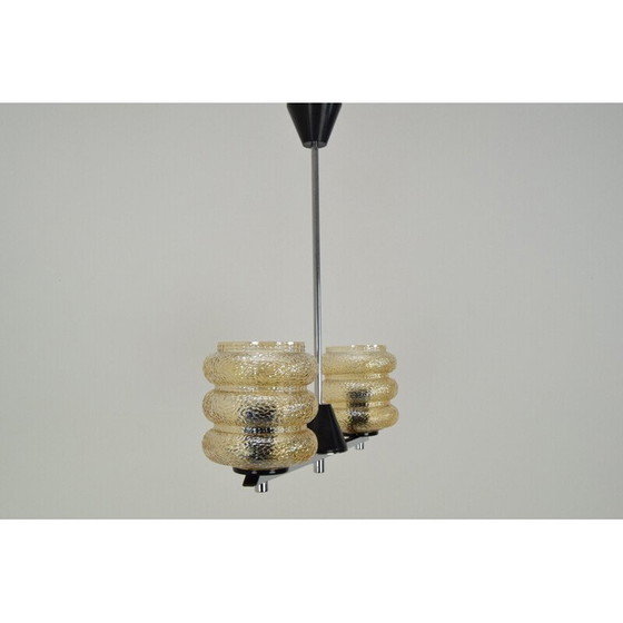 Image 1 of Vintage kroonluchter van glas, chroom, metaal en kunststof, Tsjecho-Slowakije 1960