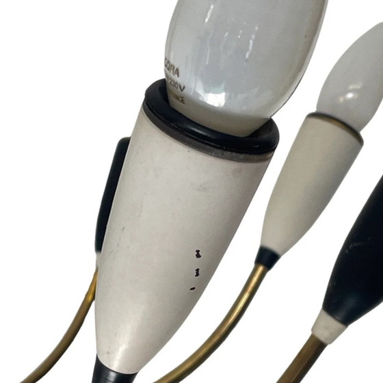 Image 1 of Vintage jaren 50 MCM Plafondlamp - In de stijl van Stilnovo - XL kroonluchter - Gerestaureerd / Gepolijst - 12 lampen