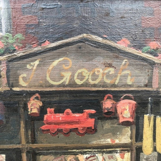 Image 1 of Vintage olieverf op board "Toys, sweets, stationary" door Stephen Bone