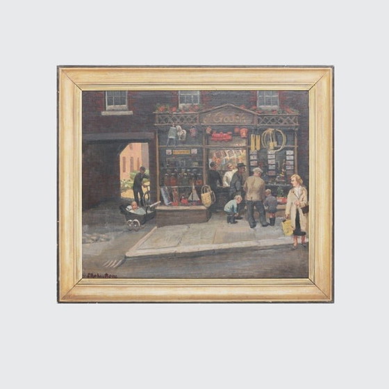 Image 1 of Vintage olieverf op board "Toys, sweets, stationary" door Stephen Bone