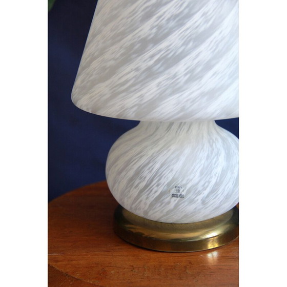 Image 1 of Vintage Bianca Swirl Murano Paddestoel Lamp van Murano Vetri Italië 1970