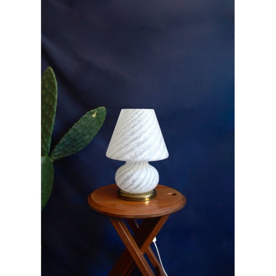Image 1 of Vintage Bianca Swirl Murano Paddestoel Lamp van Murano Vetri Italië 1970
