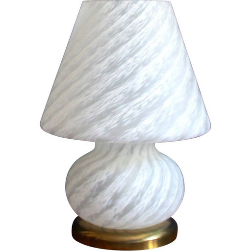 Vintage Bianca Swirl Murano Paddestoel Lamp van Murano Vetri Italië 1970