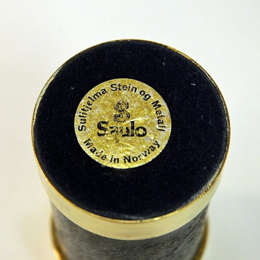 Set van 3 vintage kandelaars in messing en steen van Saulo Sulitjelma, Noorwegen 1970