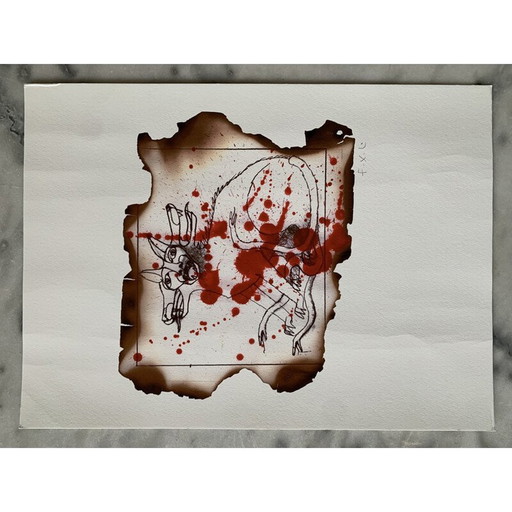 Vintage schilderij cerberus door François-Xavier Lalanne, 2005