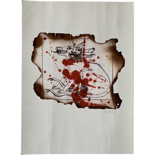 Vintage schilderij cerberus door François-Xavier Lalanne, 2005