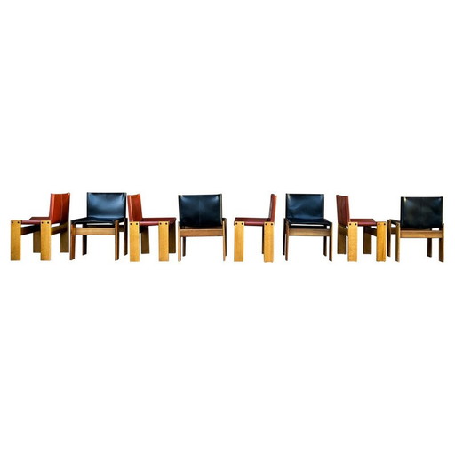 Set van 8 vintage Monk stoelen van Afra en Tobia Scarpa voor Molteni, Italië 1973