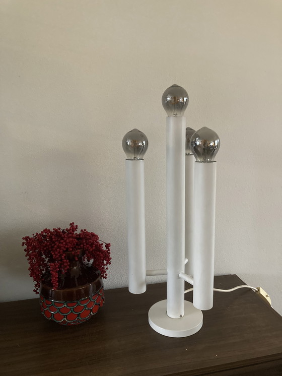 Image 1 of Mid-Century Zwitsers Design Tafellamp Temde ‘60 Wit Vintage 