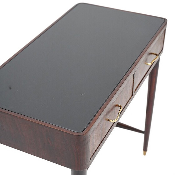 Image 1 of Vintage console met zwart glazen blad en laden, jaren 1950