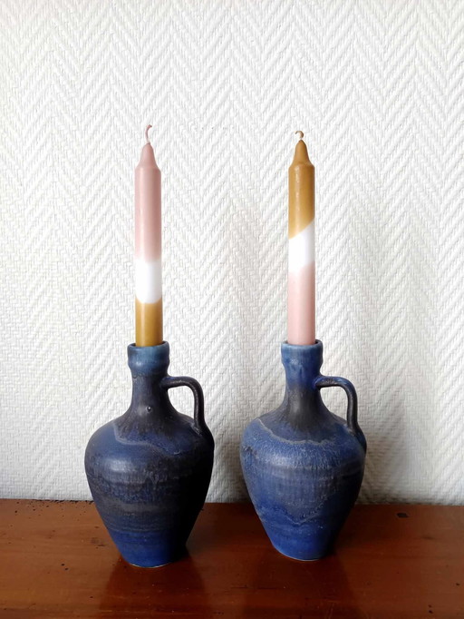 2 X Vintage blauwe keramische kannen