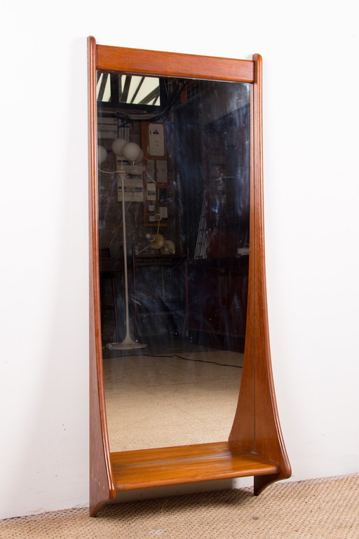 Grote Deense Teakhouten Wandspiegel van Pedersen & Hansen 1960.