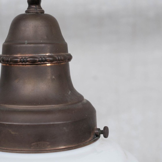 Image 1 of Vintage opaline en messing Franse hanglamp, jaren 1930